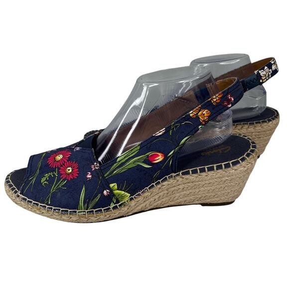 Clarks Artisan Petrina Rhea Navy Floral Canvas Wedge Sandal 11 New - Picture 5 of 12